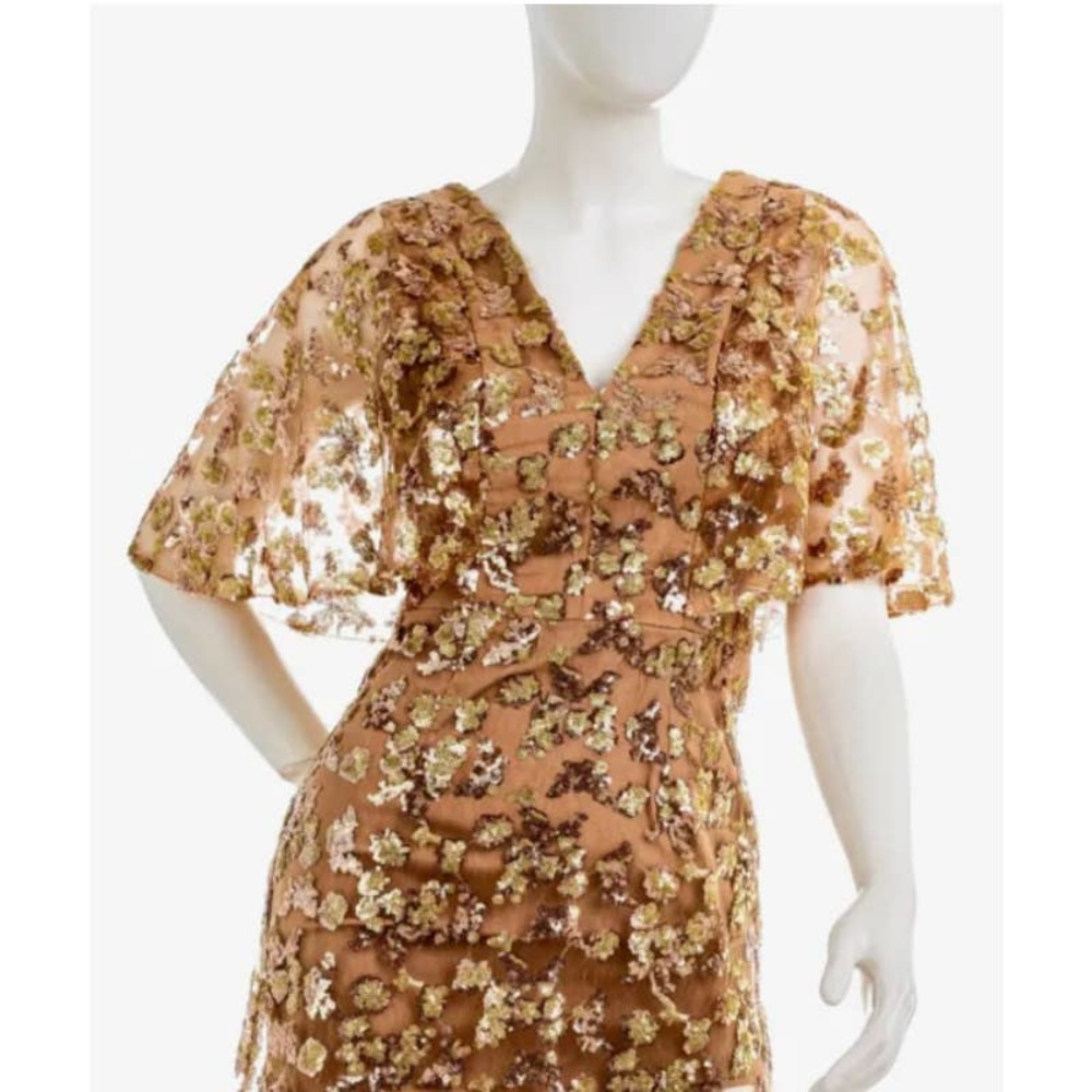 Dress The Population Women's Beige Short Sleeve Sequin Midi Dress Size S - Picture 6 of 8